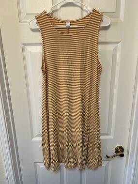 Old Navy Mustard and White Striped Sleeveless Swing Dress